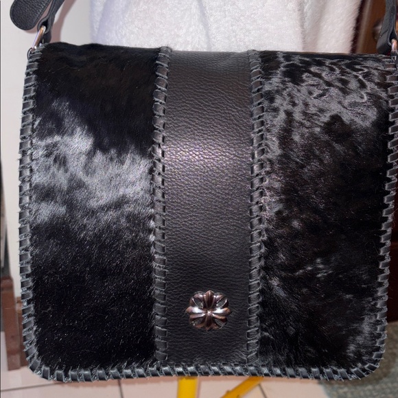 Other - Aqua Madonna Hair calf Leather pebble Leather messenger bag full front flap NWOT